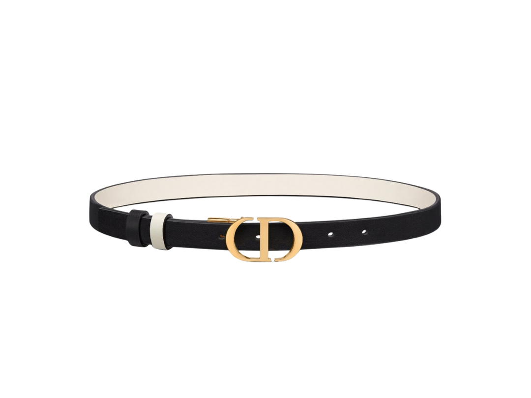 Dior Dior 30 Montaigne Reversible Belt 20MM In Black and Latte Smooth Calfskin With Shiny Gold-Finish Metal