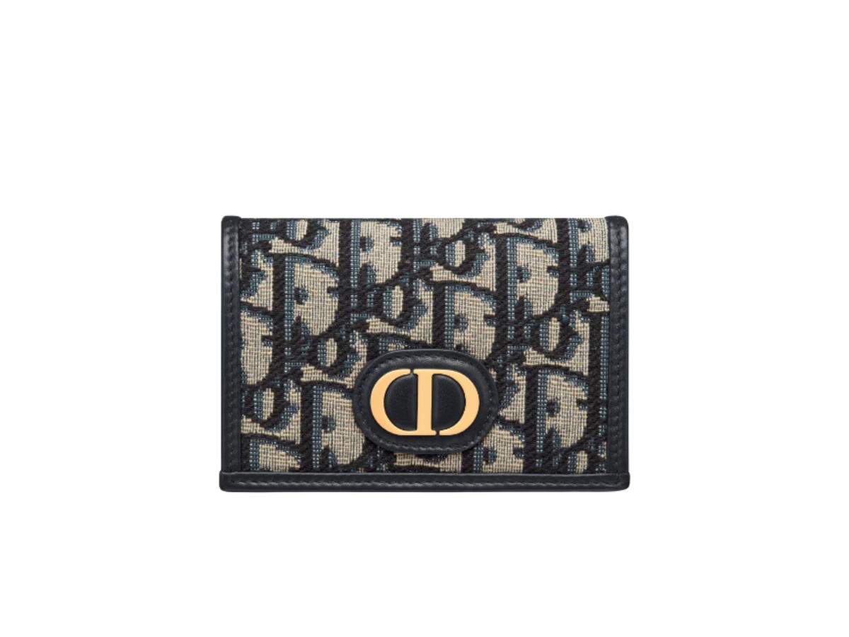 Dior Dior 30 Montaigne XS Wallet In Blue Dior Oblique Jacquard With Gold Hardware