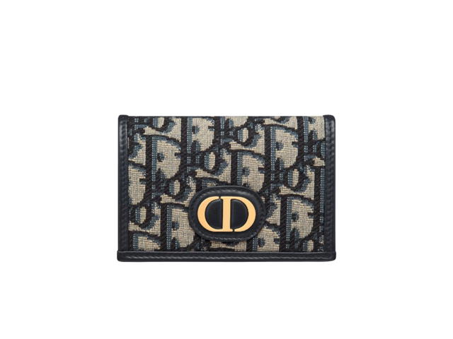 Dior Dior 30 Montaigne XS Wallet In Blue Dior Oblique Jacquard With Gold Hardware - view 1
