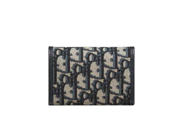 Dior Dior 30 Montaigne XS Wallet In Blue Dior Oblique Jacquard With Gold Hardware - view 3