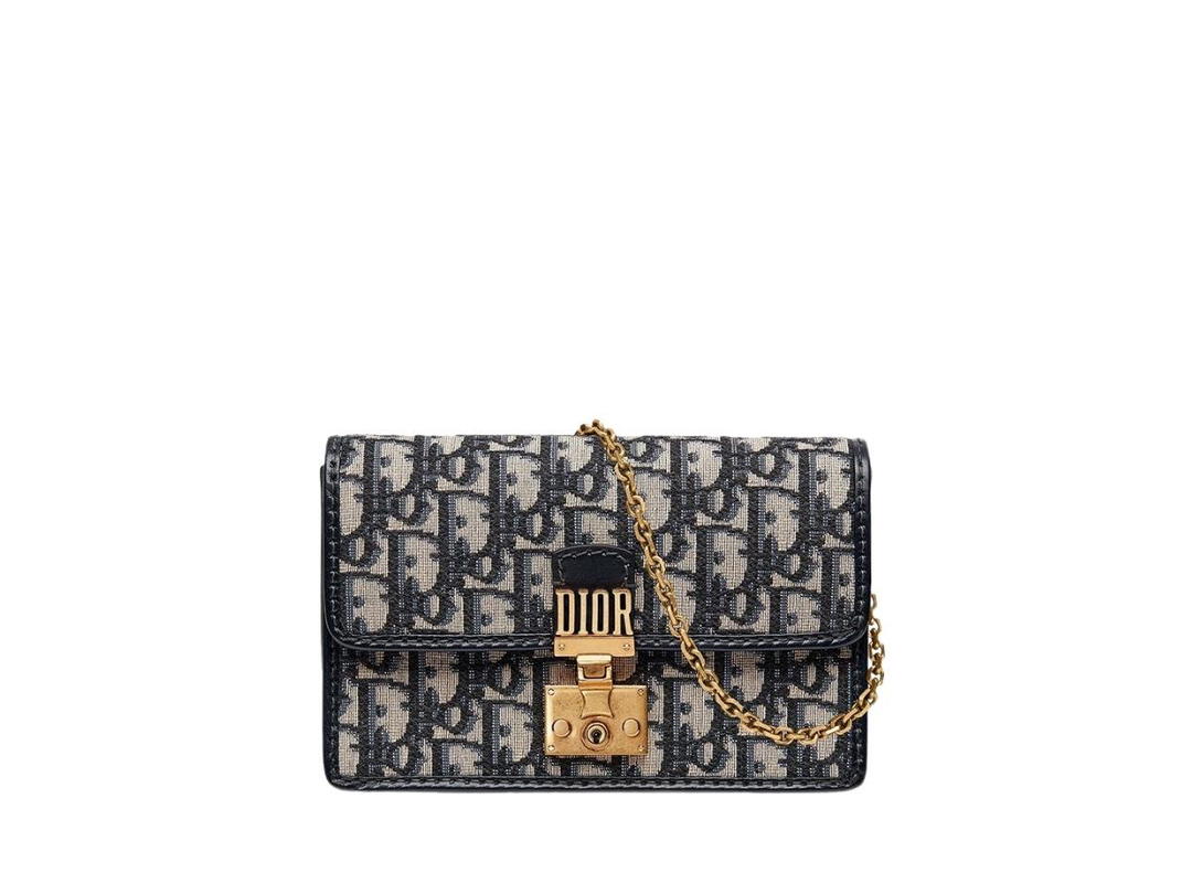 Dior Dior Addict Clutch With Chain In Dior Oblique Jacquard With Gold Hardware Blue