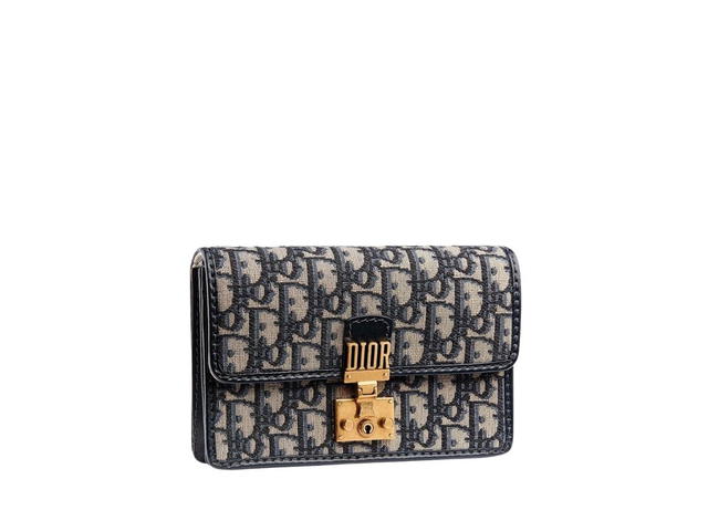 Dior Dior Addict Clutch With Chain In Dior Oblique Jacquard With Gold Hardware Blue - view 2