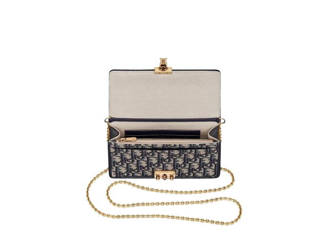 Dior Dior Addict Clutch With Chain In Dior Oblique Jacquard With Gold Hardware Blue - view 3
