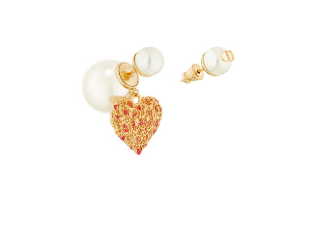 Dior Dior Amour Dior Tribales Earrings In Gold-Finish Metal with White Resin Pearls and Red Lacquer - view 1