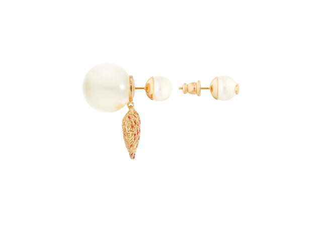Dior Dior Amour Dior Tribales Earrings In Gold-Finish Metal with White Resin Pearls and Red Lacquer - view 2