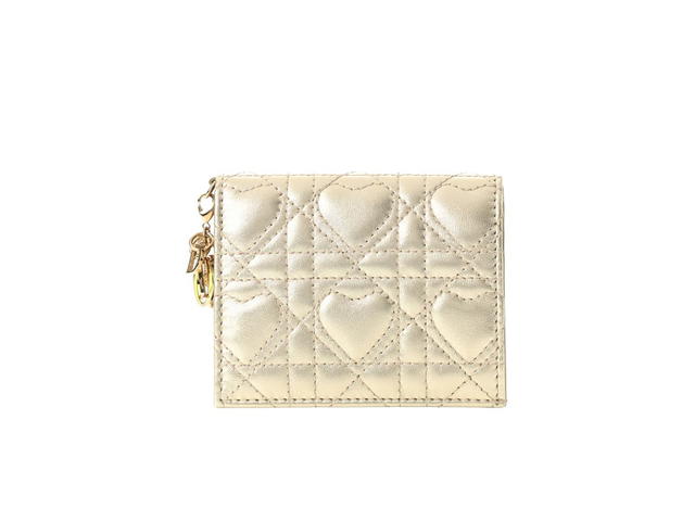 Dior Dior Amour Lady Dior Card Holder In Metallic Lambskin Cannage Gold - view 1