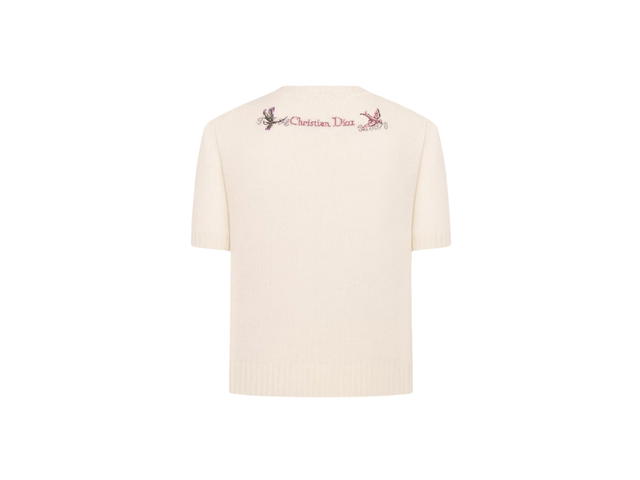 Dior Dior amour Short-Sleeved Embroidered Sweater Ecru Cashmere Knit with Multicolor Amour 1947 Motif - view 2