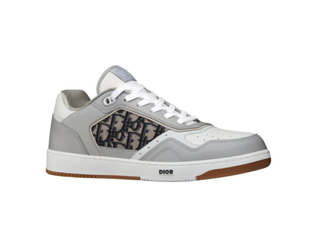 Dior Dior B27 Low-Top Sneaker In Gray And White Smooth Calfskin With Beige And Black Dior Oblique Jacquard - view 2