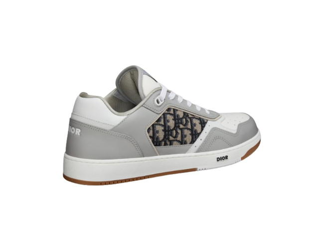 Dior Dior B27 Low-Top Sneaker In Gray And White Smooth Calfskin With Beige And Black Dior Oblique Jacquard - view 3
