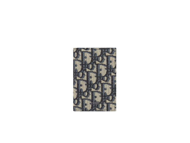 Dior Dior Bi-Fold Card Holder In Beige And Black Dior Oblique Jacquard With Ruthenium-Finish Brass - view 1
