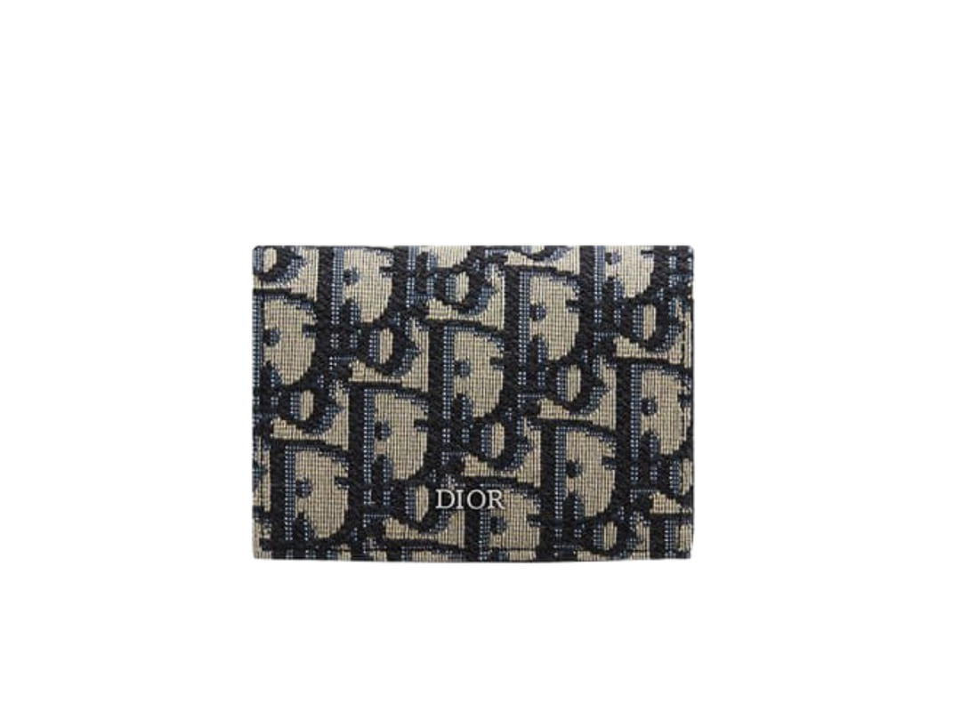 Dior Dior Business Card Holder In Beige And Black Dior Oblique Jacquard With Ruthenium-Finish Brass