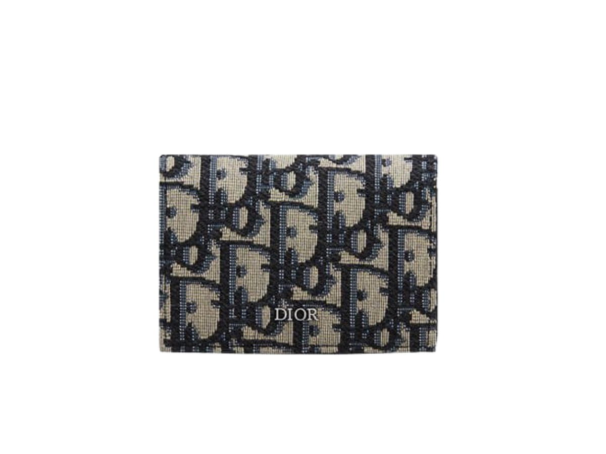 Dior Dior Business Card Holder In Beige And Black Dior Oblique Jacquard With Ruthenium-Finish Brass