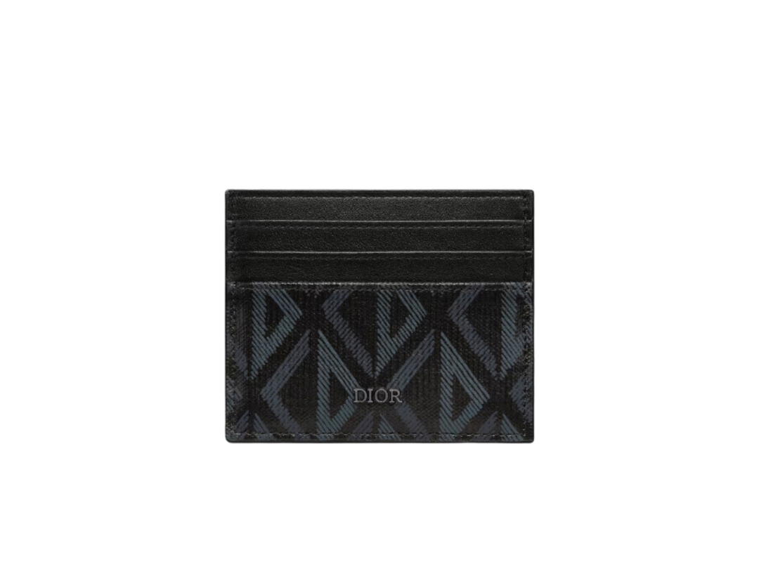 Dior Dior Card Holder CD Diamond Canvas In Black Smooth Calfskin With Ruthenium-Finish Brass Hardware