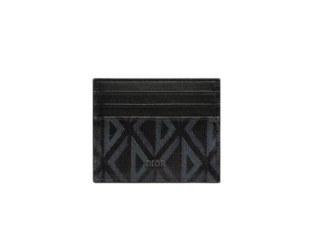 Dior Dior Card Holder CD Diamond Canvas In Black Smooth Calfskin With Ruthenium-Finish Brass Hardware - view 1