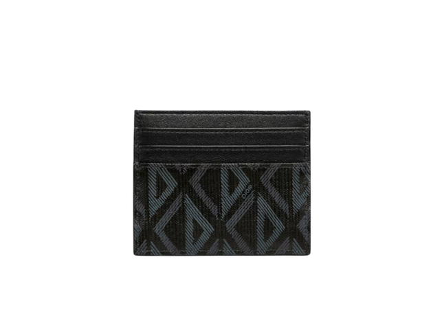Dior Dior Card Holder CD Diamond Canvas In Black Smooth Calfskin With Ruthenium-Finish Brass Hardware - view 2