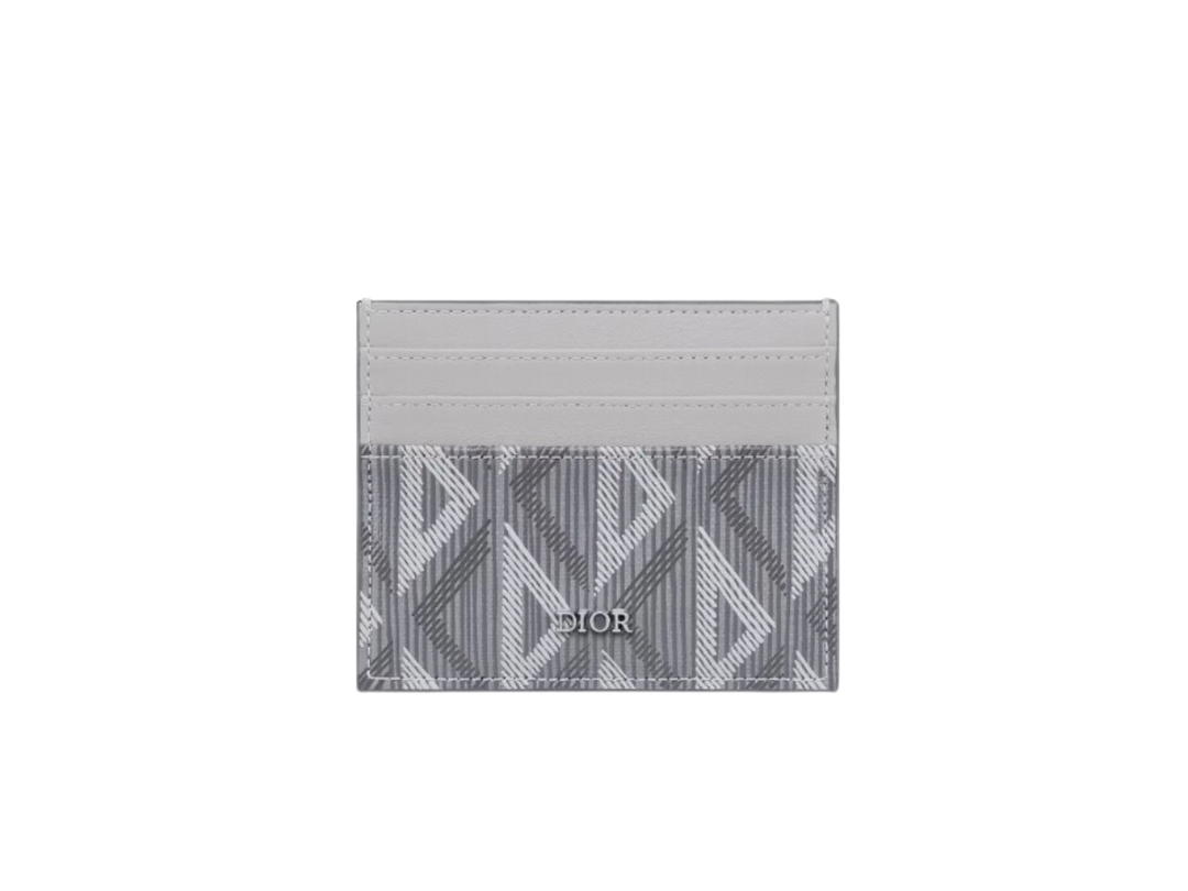 Dior Dior Card Holder CD Diamond Canvas In Dior Gray Smooth Calfskin With Palladium-Finish Brass Hardware