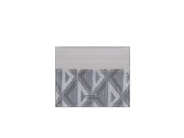 Dior Dior Card Holder CD Diamond Canvas In Dior Gray Smooth Calfskin With Palladium-Finish Brass Hardware - view 1