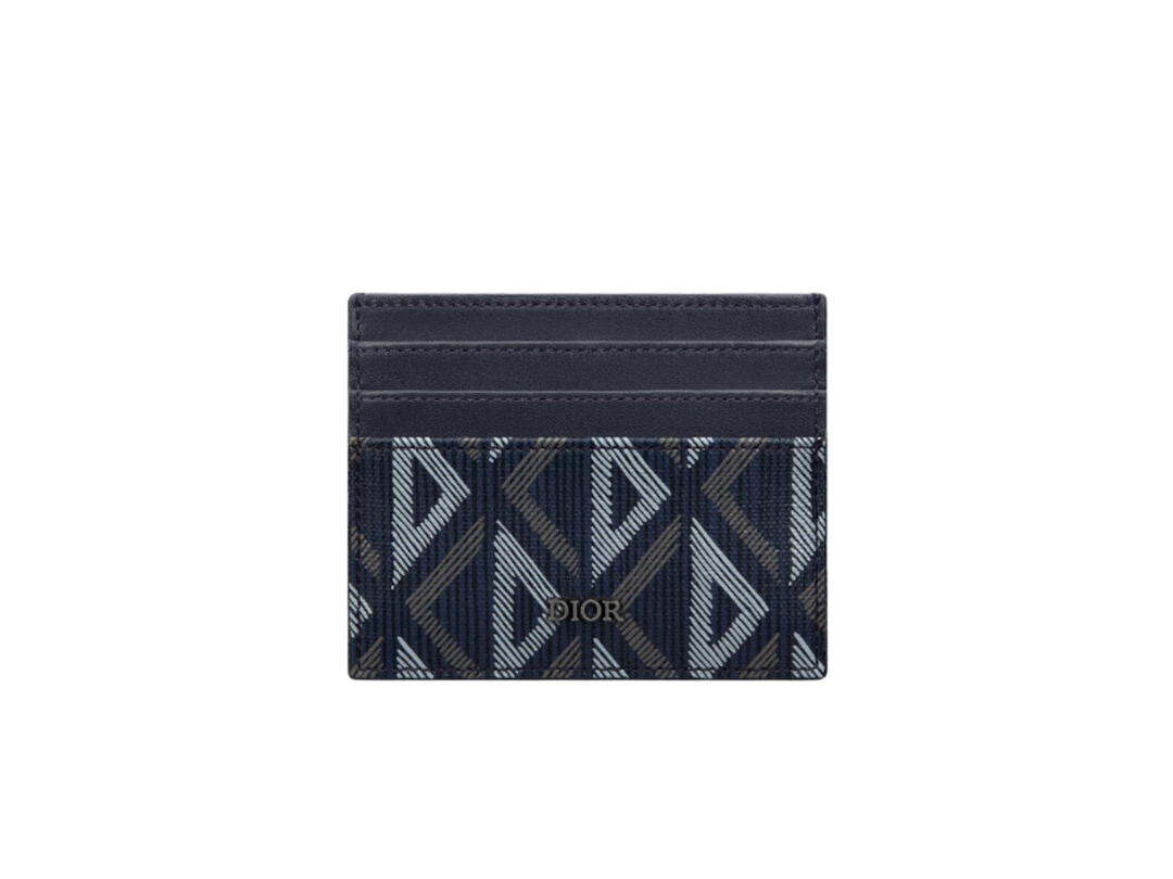 Dior Dior Card Holder CD Diamond Canvas In Navy Blue Smooth Calfskin With Ruthenium-Finish Brass Hardware
