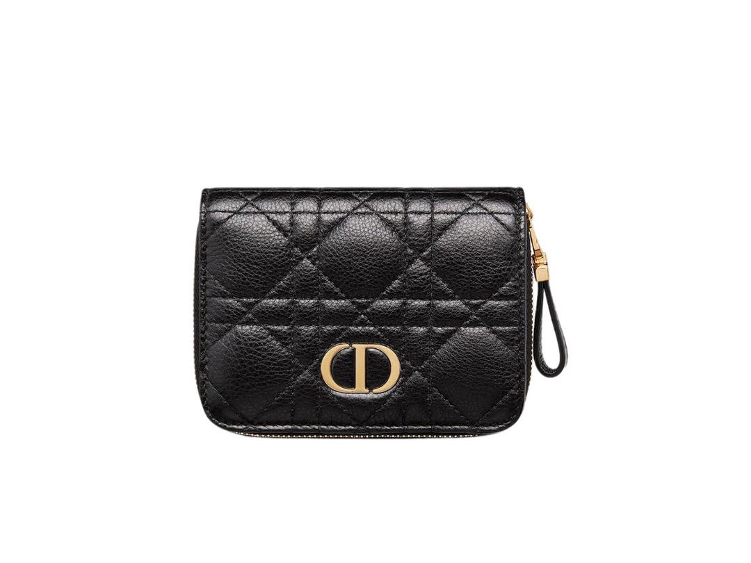 Dior Dior Caro Compact Zipped Wallet Black Supple Cannage Calfskin