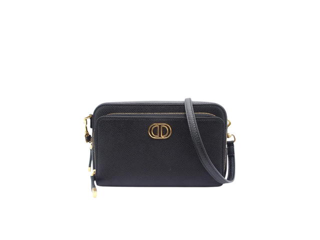 Dior Dior Caro Double Pouch In Black Grained Calfskin With Gold Finish Hardware - view 1