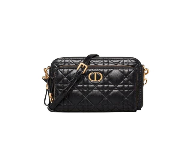 Dior Dior Caro Double Pouch In Supple Cannage Calfskin With Gold-tone Hardware Black - view 1