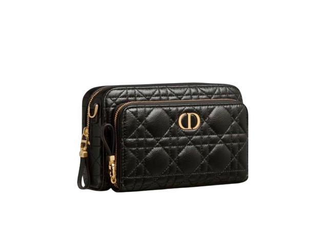 Dior Dior Caro Double Pouch In Supple Cannage Calfskin With Gold-tone Hardware Black - view 2