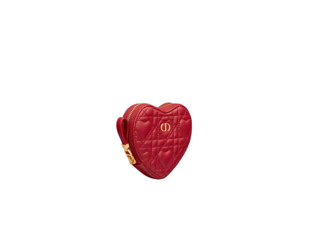 Dior Dior Caro Heart Pouch With Chain In Amaryllis Red Cannage Calfskin With Heart Motif - view 2