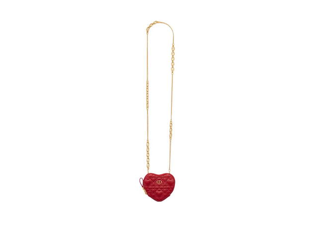 Dior Dior Caro Heart Pouch With Chain In Amaryllis Red Cannage Calfskin With Heart Motif - view 4