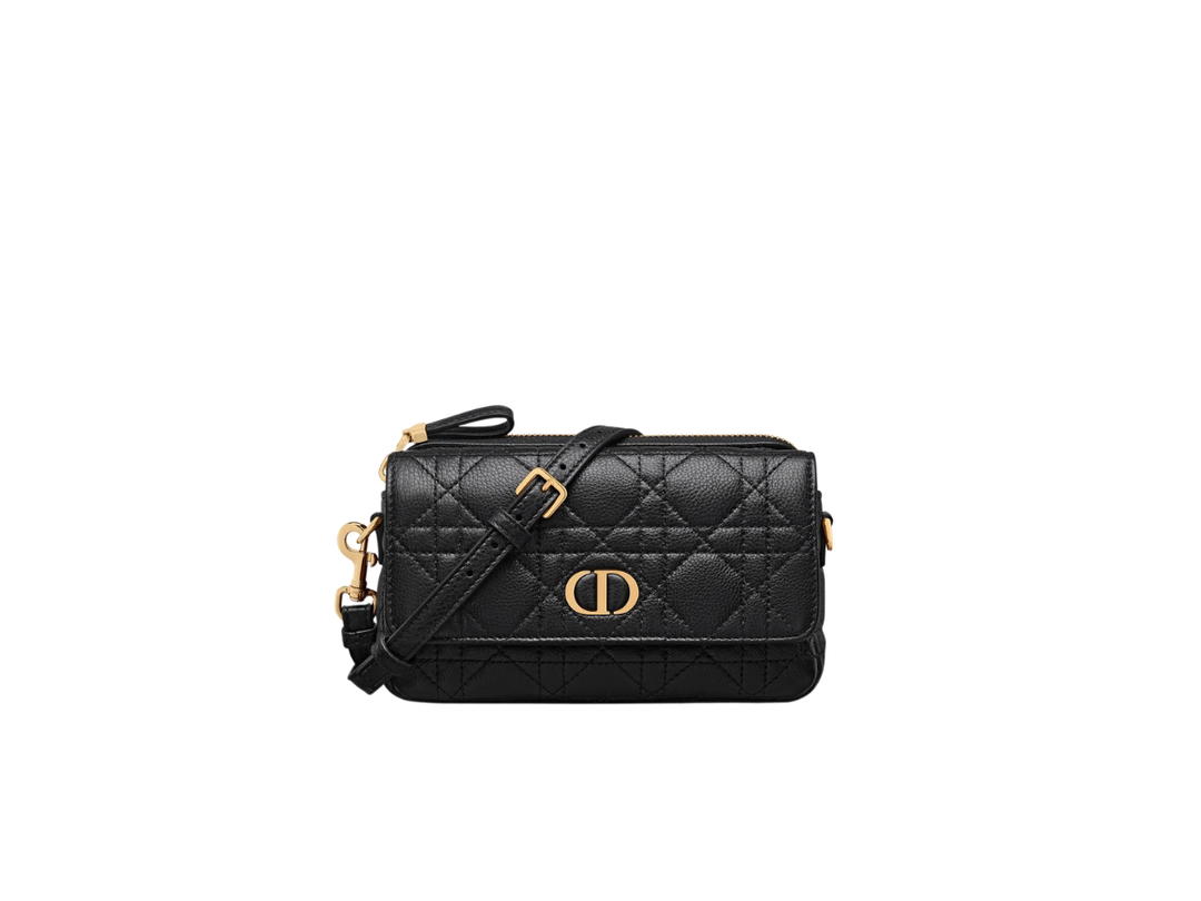 Dior Dior Caro Pouch In Black Supple Cannage Calfskin With Gold-Finish Hardware