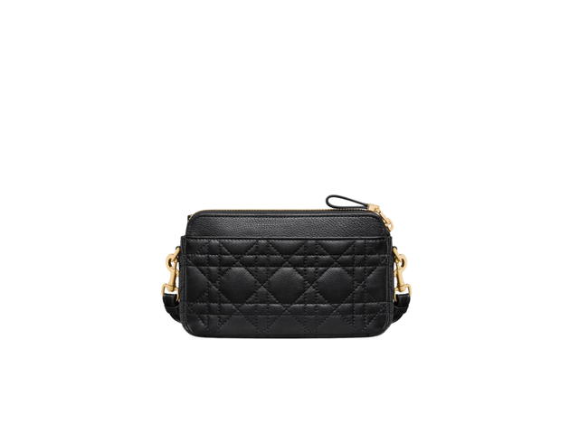 Dior Dior Caro Pouch In Black Supple Cannage Calfskin With Gold-Finish Hardware - view 2