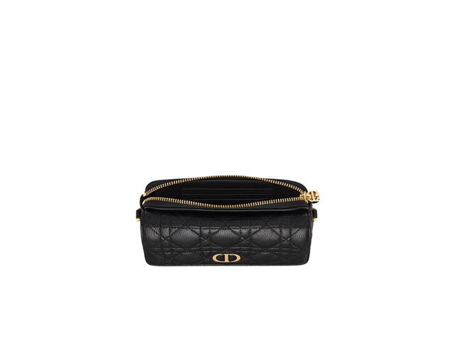 Dior Dior Caro Pouch In Black Supple Cannage Calfskin With Gold-Finish Hardware - view 3