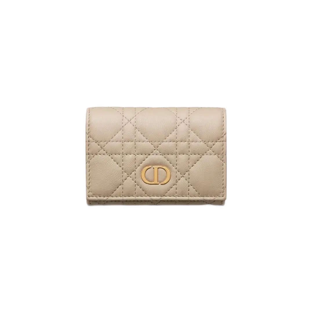 Dior Dior Caro Xs Wallet Sand Colored Supple Cannage Calfskin