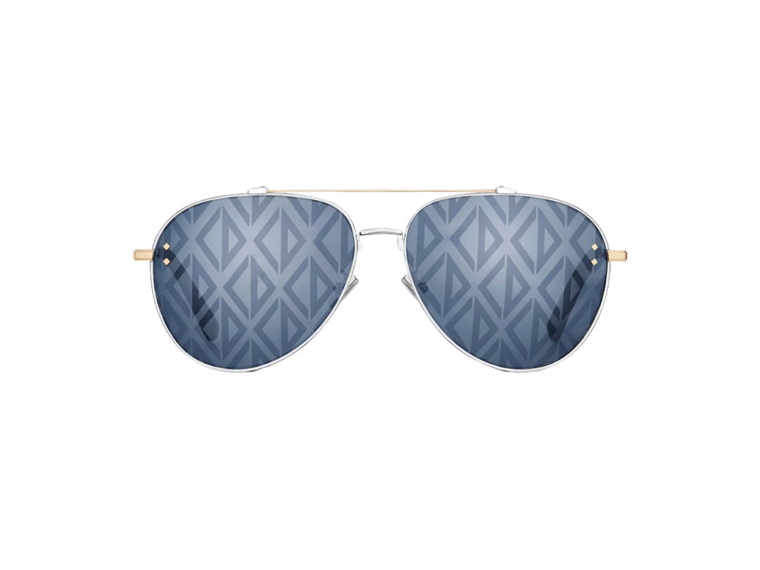 Dior Dior CD Diamond A1U In Blue Mirrored Pilot Sunglasses with CD Diamond Motif With Gold And Silver-Finish Metal Frame