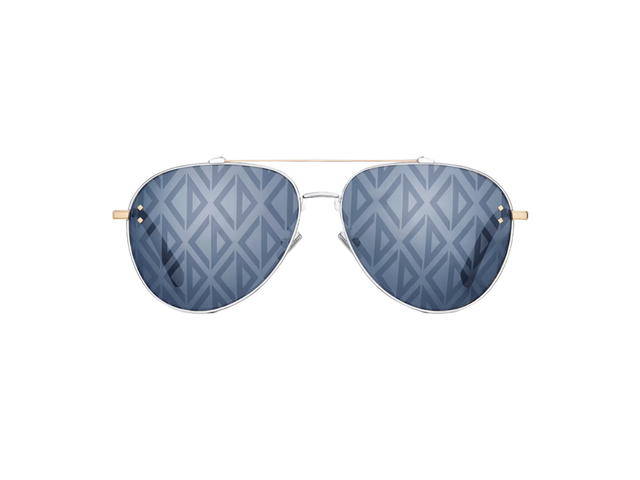 Dior Dior CD Diamond A1U In Blue Mirrored Pilot Sunglasses with CD Diamond Motif With Gold And Silver-Finish Metal Frame - view 1