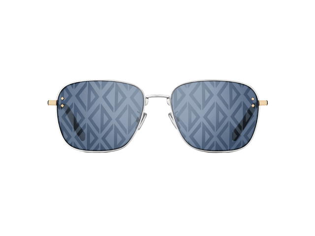 Dior Dior CD Diamond S4U In Blue Mirrored Square Sunglasses with CD Diamond Motif and Gold Silver-Finish Metal Frame - view 1