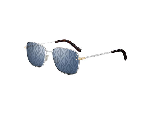 Dior Dior CD Diamond S4U In Blue Mirrored Square Sunglasses with CD Diamond Motif and Gold Silver-Finish Metal Frame - view 3