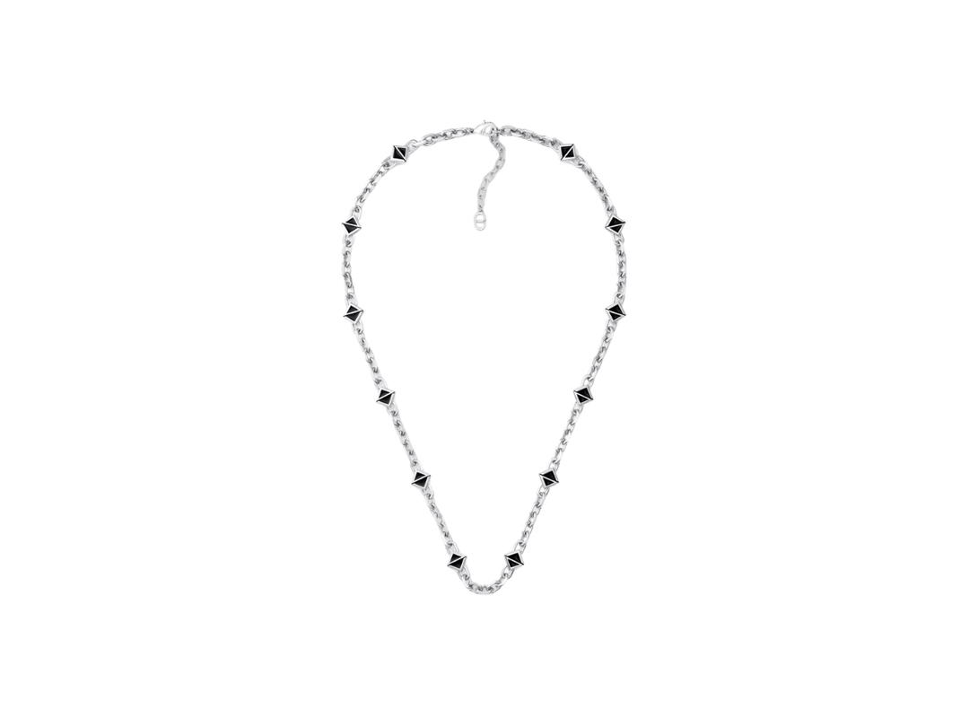 Dior Dior CD Diamond Thin Chain Link Necklace In CD Diamond Signature Silver-Finish Brass And Black Resin
