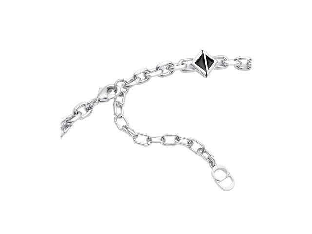 Dior Dior CD Diamond Thin Chain Link Necklace In CD Diamond Signature Silver-Finish Brass And Black Resin - view 3