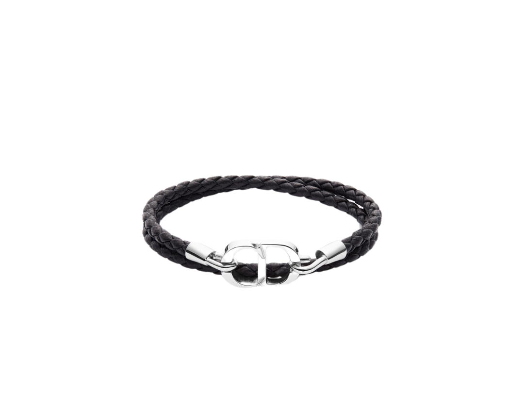 Dior Dior CD Icon Braided Leather Bracelet In Black Calfskin And Silver-Finish Brass