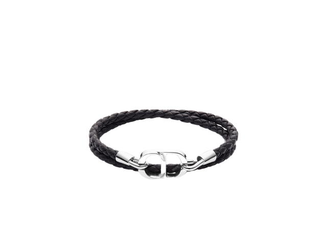 Dior Dior CD Icon Braided Leather Bracelet In Black Calfskin And Silver-Finish Brass - view 1