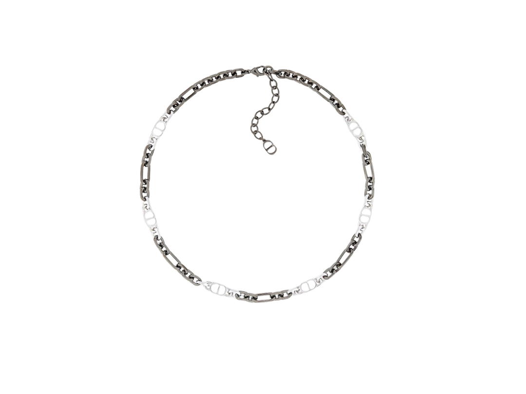 Dior Dior CD Icon Chain Link Necklace In Ruthenium And Silver-Finish Brass