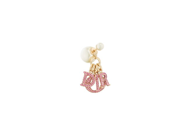 Dior Dior CD Lock Earrings In D.i.o.r. Signature Gold-Finish Metal With White Resin Pearls And Fuchsia Crystals - view 1