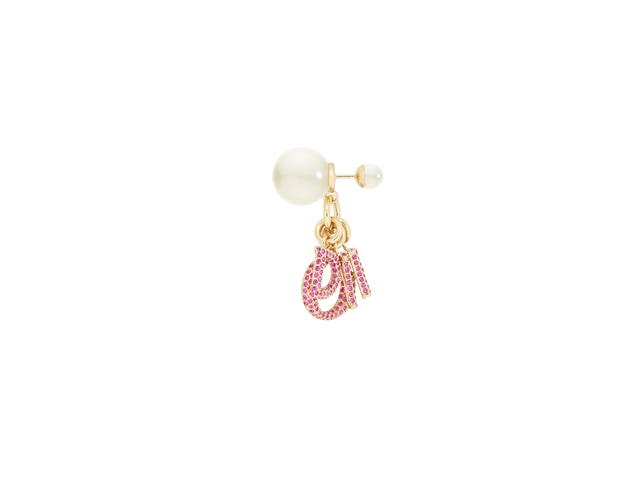 Dior Dior CD Lock Earrings In D.i.o.r. Signature Gold-Finish Metal With White Resin Pearls And Fuchsia Crystals - view 2