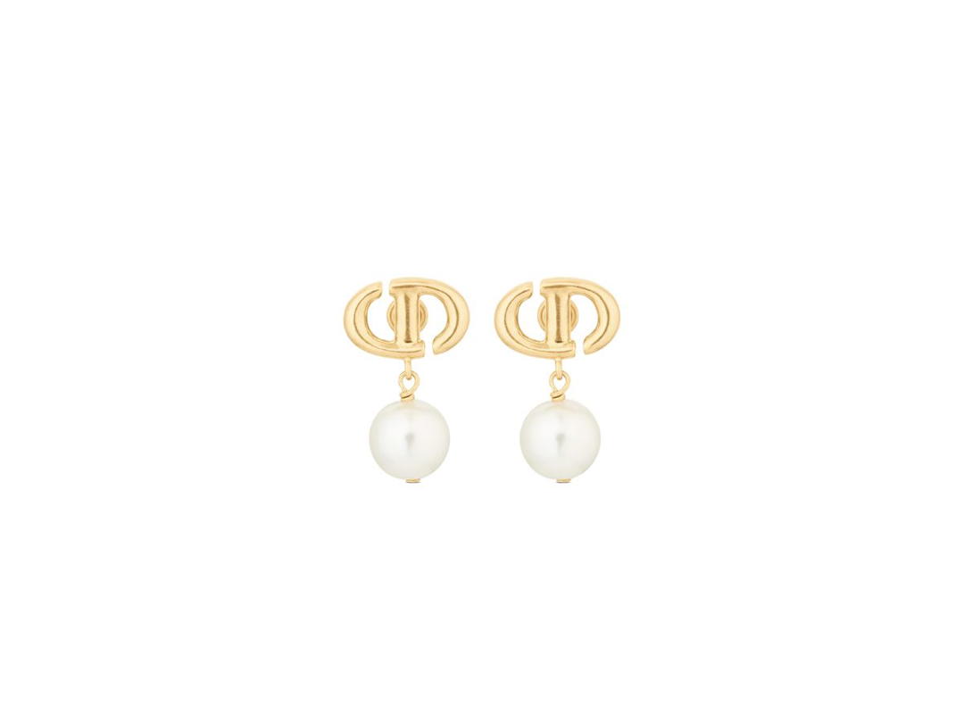 Dior Dior CD Navy Earrings In Gold-Finish Metal And White Resin Pearls