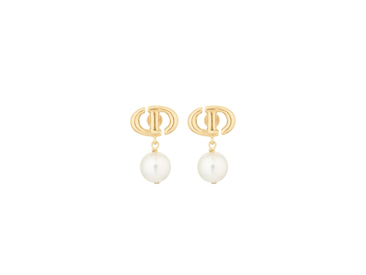 Dior Dior CD Navy Earrings In Gold-Finish Metal And White Resin Pearls