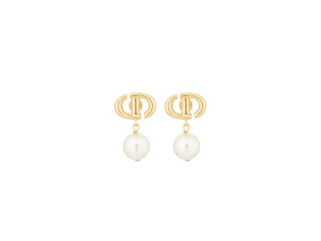 Dior Dior CD Navy Earrings In Gold-Finish Metal And White Resin Pearls - view 1