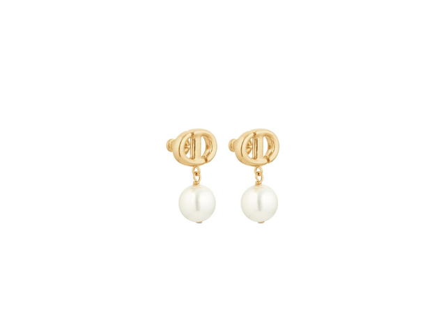 Dior Dior CD Navy Earrings In Gold-Finish Metal And White Resin Pearls - view 3