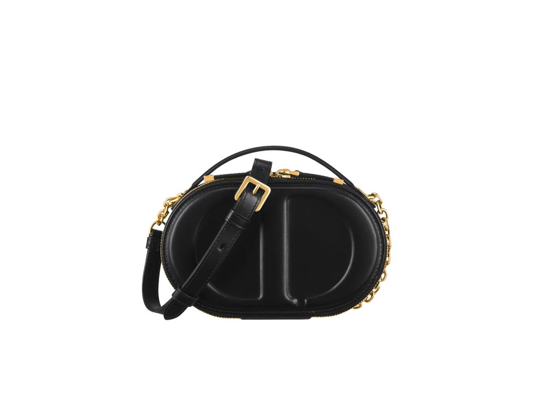 Dior Dior CD Signature Oval Camera Bag In Black Calfskin With Embossed CD Signature Gold-Finish Metal Hardware
