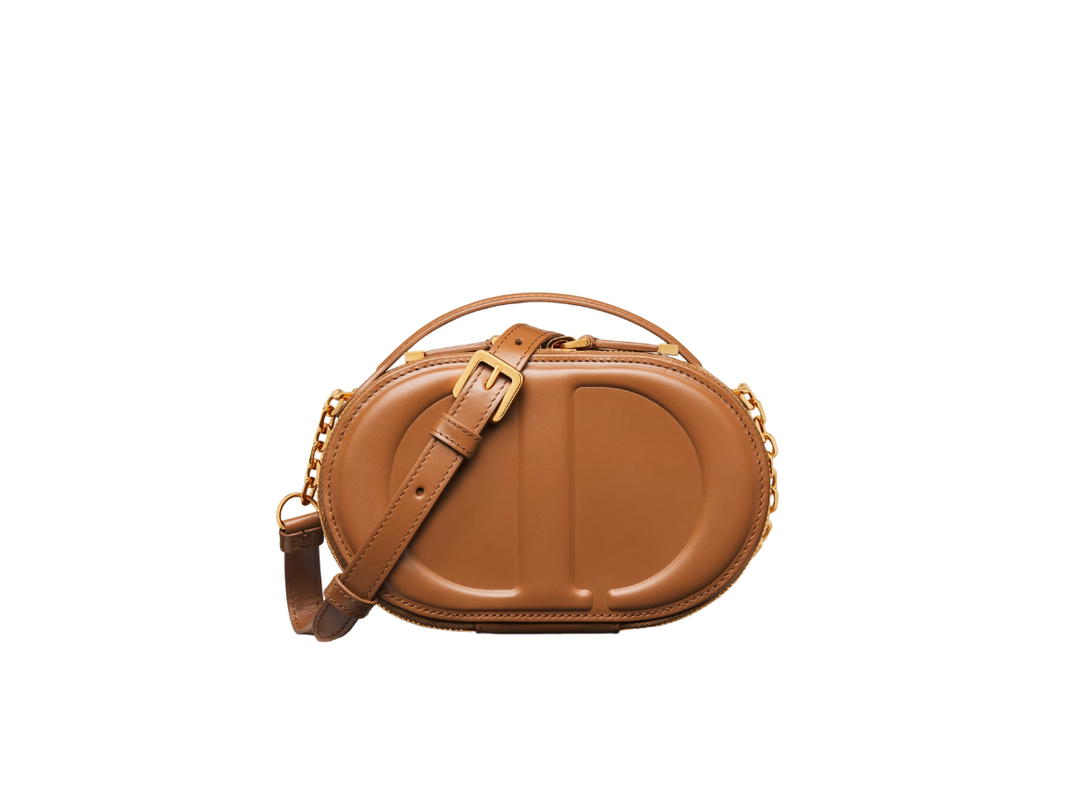 Dior Dior CD Signature Oval Camera Bag In Golden Saddle Calfskin With Embossed CD Signature Gold-Finish Metal Hardware