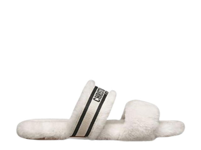 Dior Dior Chez Moi Slide White Embroidered Cotton White Shearling - view 1
